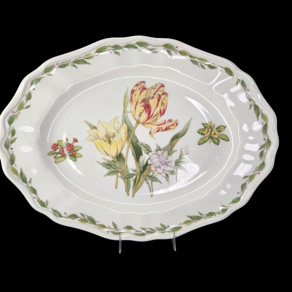 Noritake Gourmet Garden Large Oval Platter Floral Botanical Serving Dish Vintage